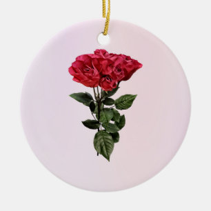 Ornamento De Cerâmica Rosas Vermelhas e Folhas