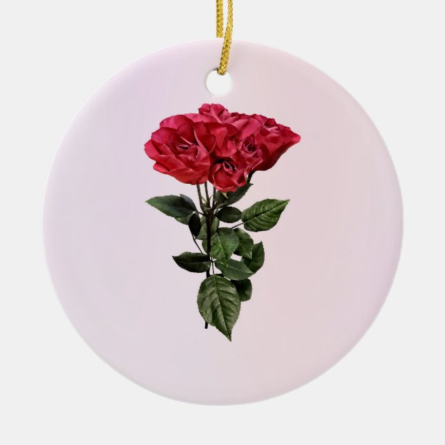Ornamento De Cerâmica Rosas Vermelhas e Folhas (Frente)