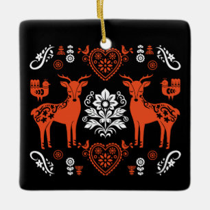 Ornamento De Cerâmica Rosemaling Norueguês Folk Art