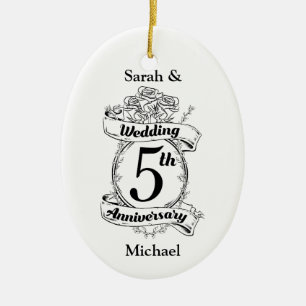 Ornamento De Cerâmica Roses and Vines Romantic 5th Wedding Anniversary