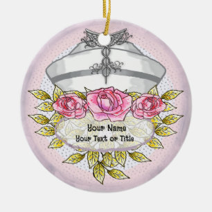 Ornamento De Cerâmica Roses caduceu enfermeira 