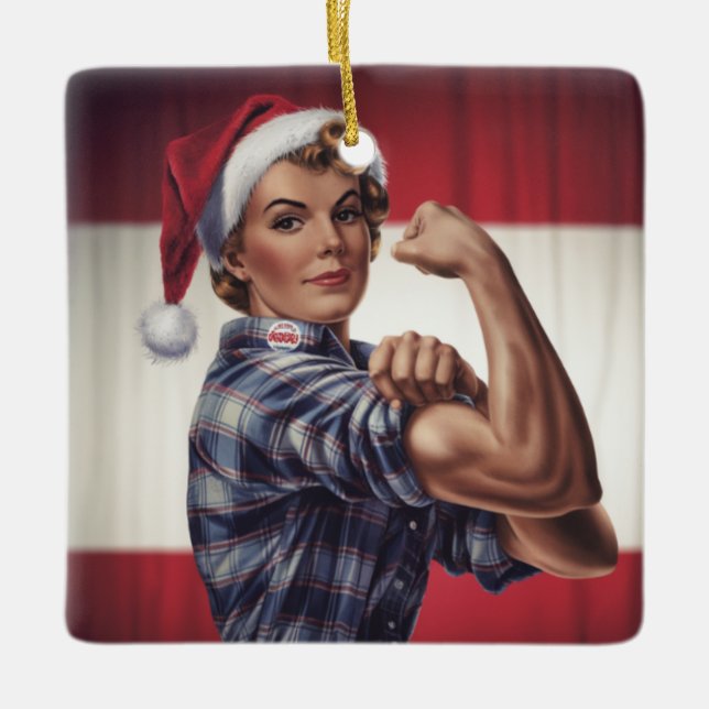 Ornamento De Cerâmica Rosie the Riveter Christmas Ornament (Frente)