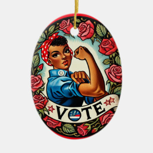 Ornamento De Cerâmica Rosie the Riveter Vote