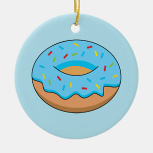 Ornamento De Cerâmica Rosquinha Fosco Azul com Cartoon Sprinkles