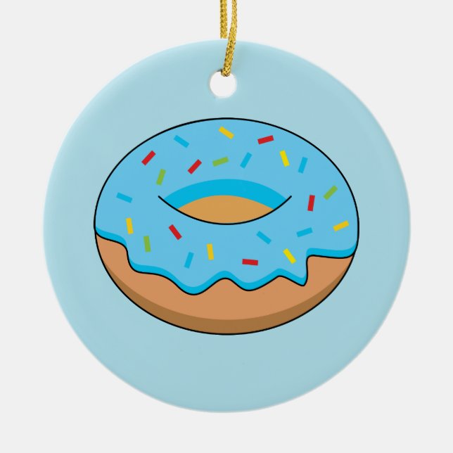Ornamento De Cerâmica Rosquinha Fosco Azul com Cartoon Sprinkles (Frente)