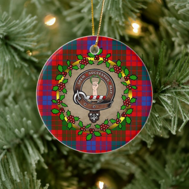 Ornamento De Cerâmica Ross Clan Crachá & Tartan Personalizado Natal (Árvore)