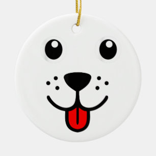Ornamento De Cerâmica Rosto de Emoji Feliz de Cachorro Animal de Estimaç