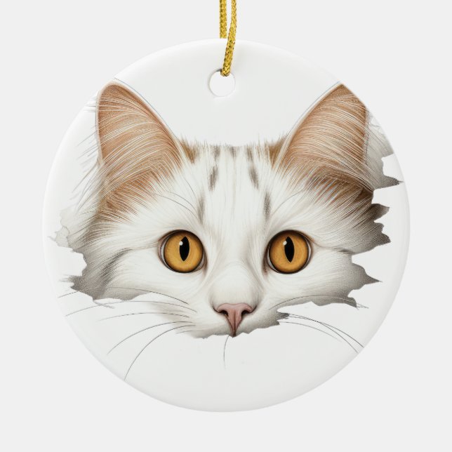 ORNAMENTO DE CERÂMICA ROSTO DE GATO BRANCO ADORÁVEL (Frente)