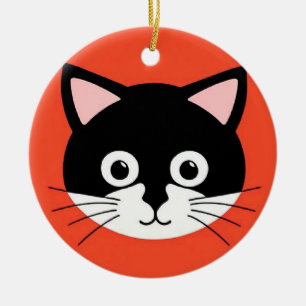Ornamento De Cerâmica Rosto de Gato Fofo Ilustração Vibrante