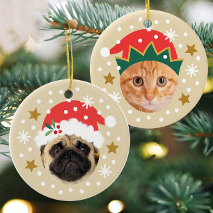 Ornamento De Cerâmica Rosto de Natal Caprichoso em Buraco 2 Foto de Pet