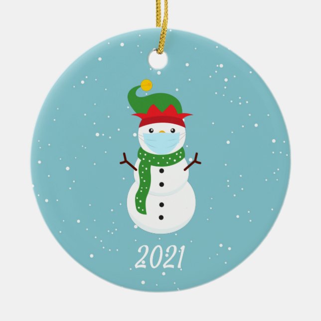 Ornamento De Cerâmica Rosto de Natal Snowman 2021 (Frente)