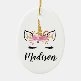 Ornamento De Cerâmica Rosto de Unicórnio Com Cílios Nome Personalizado