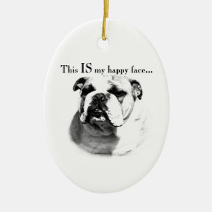 Ornamento De Cerâmica Rosto Feliz do Buldogue