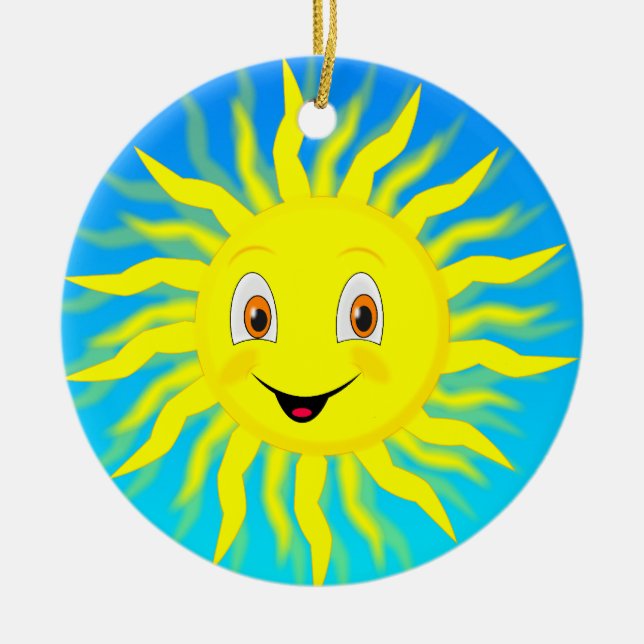 Ornamento De Cerâmica Rosto Feliz Ensolarado (Frente)
