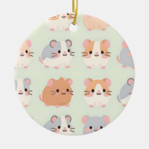Ornamento De Cerâmica Rostos de Hamster Fofos Padrão Kawaii Pastel