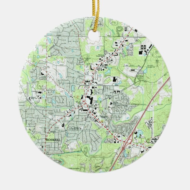 Ornamento De Cerâmica Roswell Geórgia Mapa (1992) (Frente)