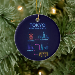 Ornamento De Cerâmica Rota de Ônibus Noturno de Tóquio Neon Design – Via