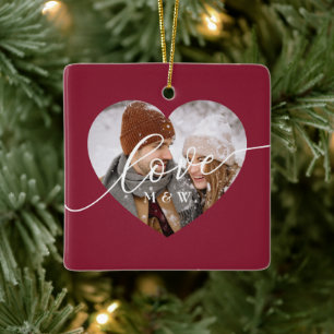 Ornamento De Cerâmica Roteiro de Amor Foto Coração Vermelho