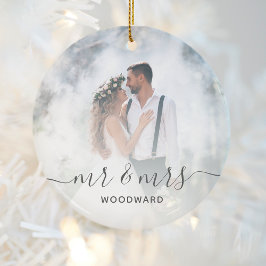 Ornamento De Cerâmica Roteiro de foto de casamento personalizado Sr e Sr