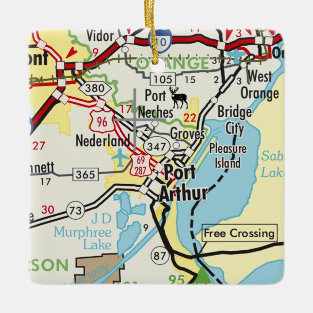 Ornamento De Cerâmica Roteiro de Port Arthur TX (Frente)