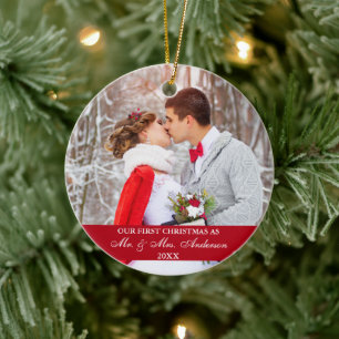 Ornamento De Cerâmica Roteiro Elegante Nosso Primeiro Vermelho De Natal