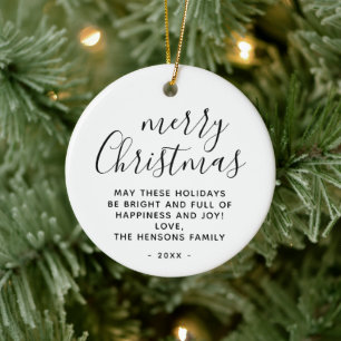 Ornamento De Cerâmica Roteiro Mínimo de Natal Feliz Preto e Branco