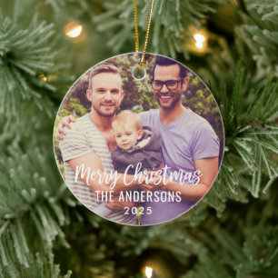 Ornamento De Cerâmica Roteiro Moderno de Feliz Natal Foto Personalizada