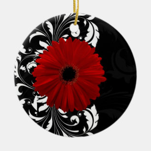 Ornamento De Cerâmica Roteiro vermelho, preto e branco Gerbera Daisy