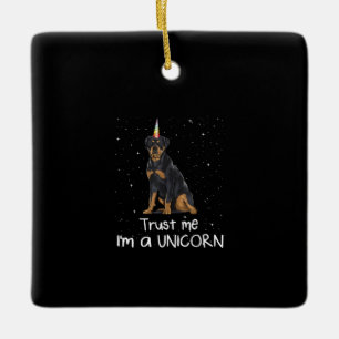 Ornamento De Cerâmica Rottweiler Acredita Em Mim Sou Um Cão Unicórnio