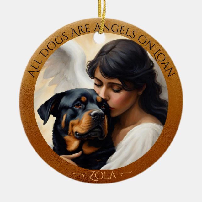 Ornamento De Cerâmica Rottweiler Angel Personalizado Cerâmica Memorial (Frente)