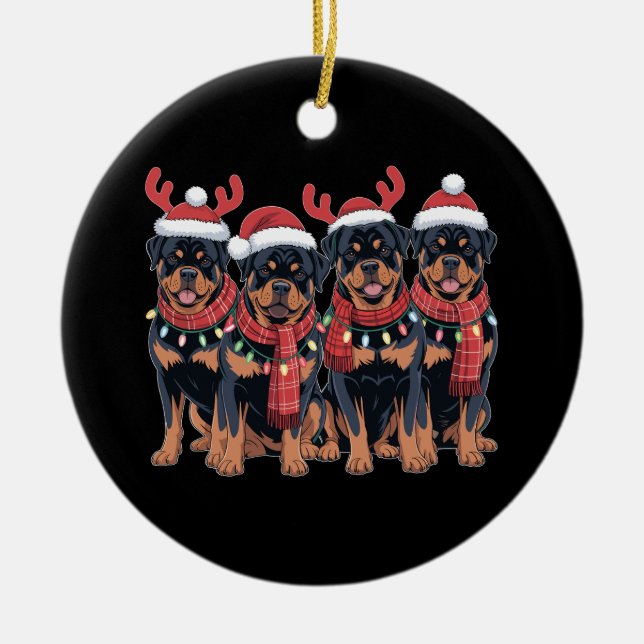 Ornamento De Cerâmica Rottweiler Cachorro Natal Pai Mãe (Frente)