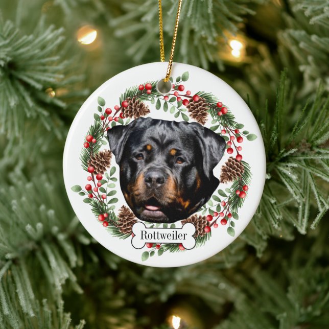 Ornamento De Cerâmica Rottweiler cão Personalizado Pet Ornament (Árvore)