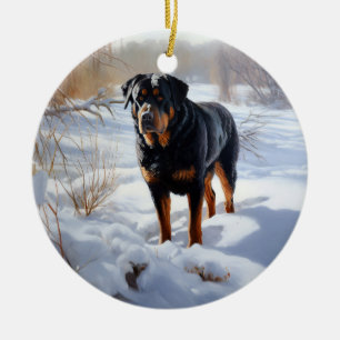 Ornamento De Cerâmica Rottweiler Deixe Nevar Natal
