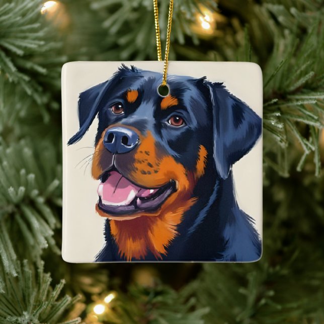 Ornamento De Cerâmica Rottweiler | Dog Watercolor Pet Painting (Árvore)