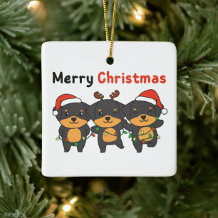 Ornamento De Cerâmica Rottweiler Feliz Natal Feriado de Cachorros