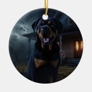 Ornamento De Cerâmica Rottweiler Halloween Assustador
