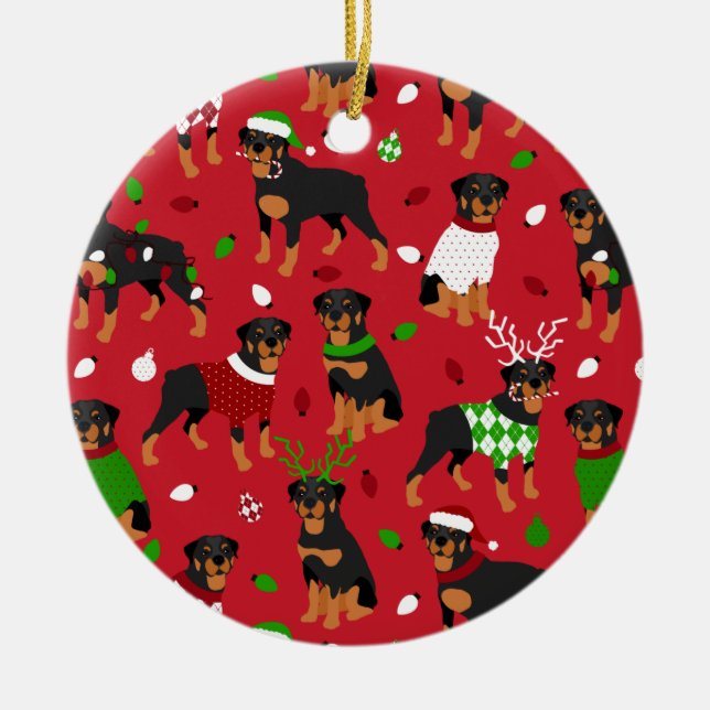 Ornamento De Cerâmica Rottweiler Natal (Frente)