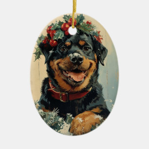Ornamento De Cerâmica Rottweiler Natal