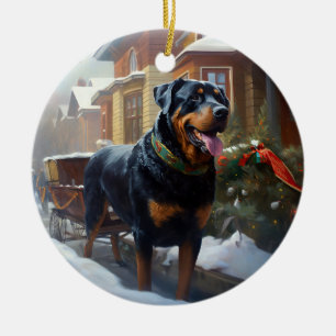 Ornamento De Cerâmica Rottweiler Natal Festivo
