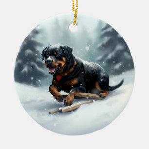 Ornamento De Cerâmica Rottweiler Natal neve inverno Almofada de Arremess