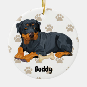 Ornamento De Cerâmica Rottweiler Personalizado Cão, Puppy Adicionar um N