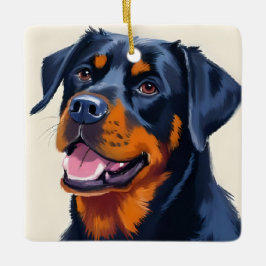 Ornamento De Cerâmica Rottweiler | Pintura em Aquarela de Cachorro