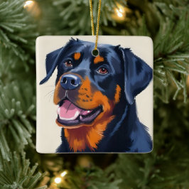 Ornamento De Cerâmica Rottweiler | Pintura em Aquarela de Cachorro Pet