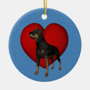 Ornamento De Cerâmica Rottweiler Red Heart Dog Ornament