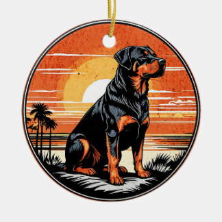 Ornamento De Cerâmica Rottweiler Retro Sunset Dog Lover