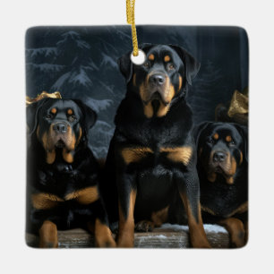 Ornamento De Cerâmica Rottweiler Snowy Sleigh Decência de Natal