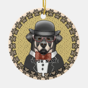 Ornamento De Cerâmica Rottweiler Usando Óculos