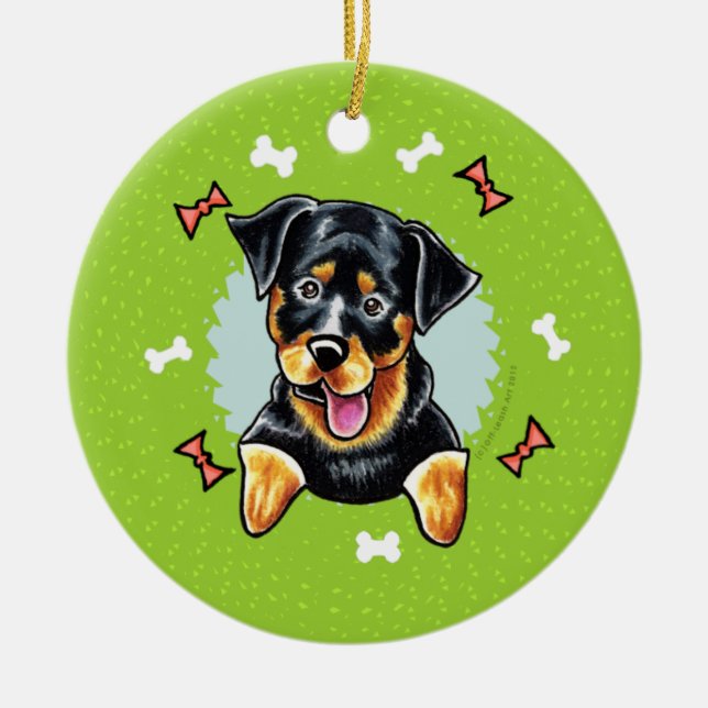 Ornamento De Cerâmica Rottweiler Wreath de Natal (Frente)