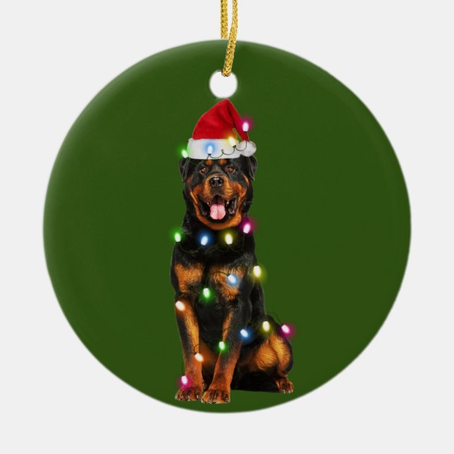 Ornamento De Cerâmica Rottweilers com café de Natal (Frente)