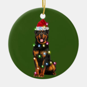 Ornamento De Cerâmica Rottweilers com Papai Noel Natal